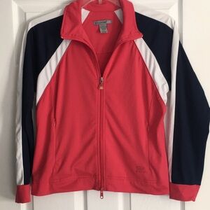 Oleg Cassini Track Jacket, Color Block Sleeves, Red and Navy, Size Large